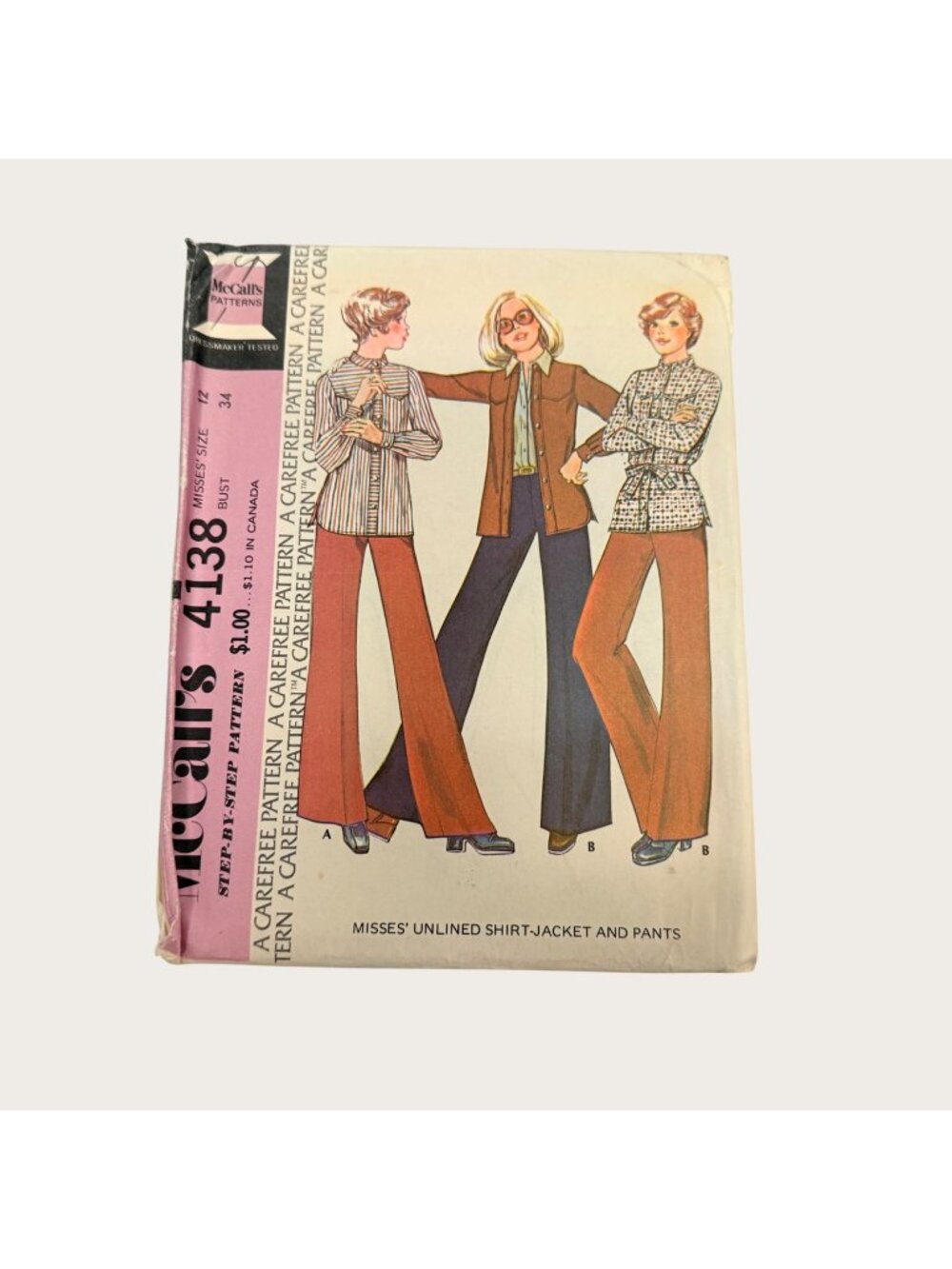 Vintage 1970s McCalls Sewing Pattern 4138 Misses Shirt Jacket Pants Size 12